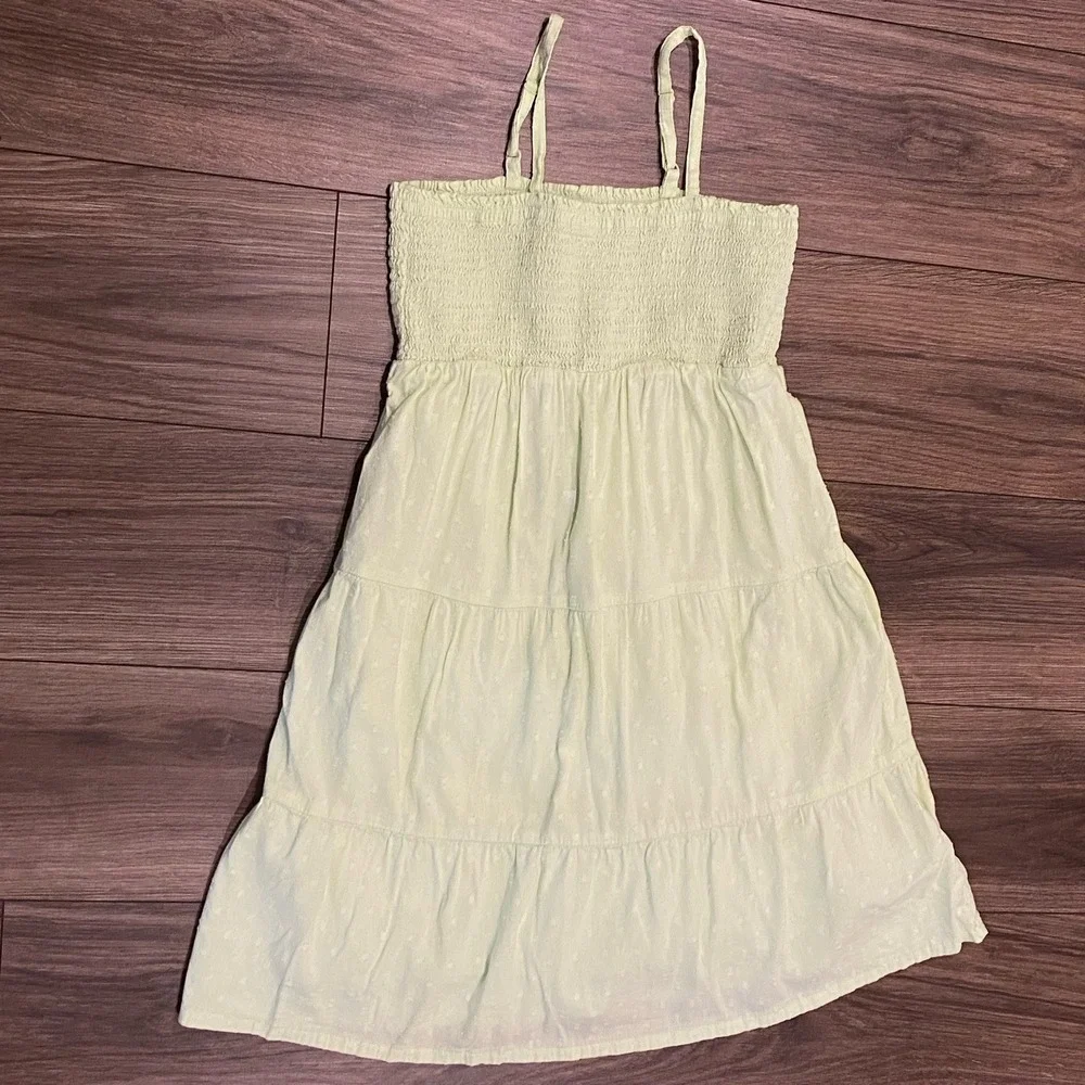 Old Navy Sundress 10-13 Girl Green Runch Top Seersucker Strap‎ Babydoll Peasant